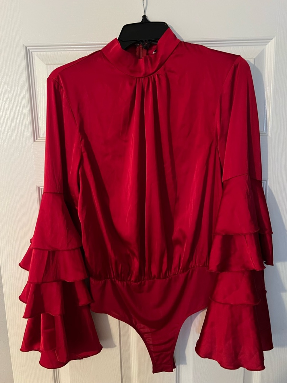 Fashion Nova Red Tiered Ruffle Sleeve Bodysuit - Picture 6 of 8